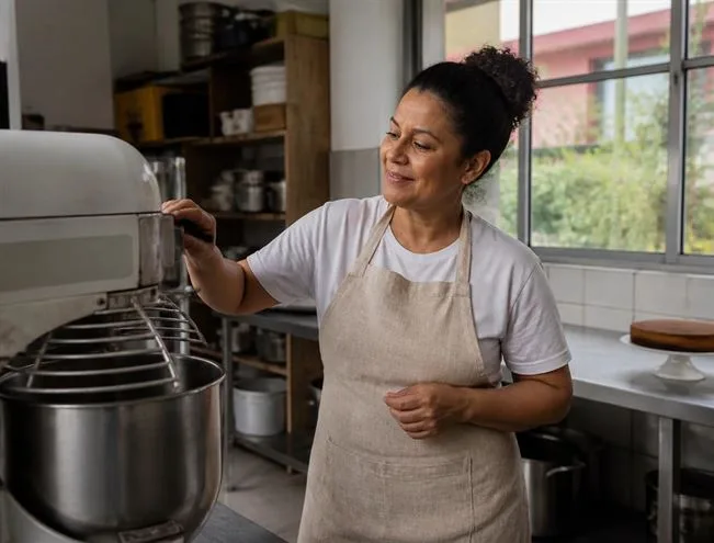 Empreendedora em sua confeitaria
